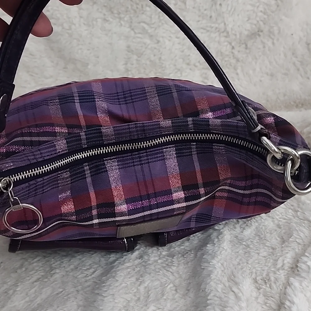 Coach Poppy Purple Tartan Metallic Shoulder Bag Purse - Picture 5 of 16
